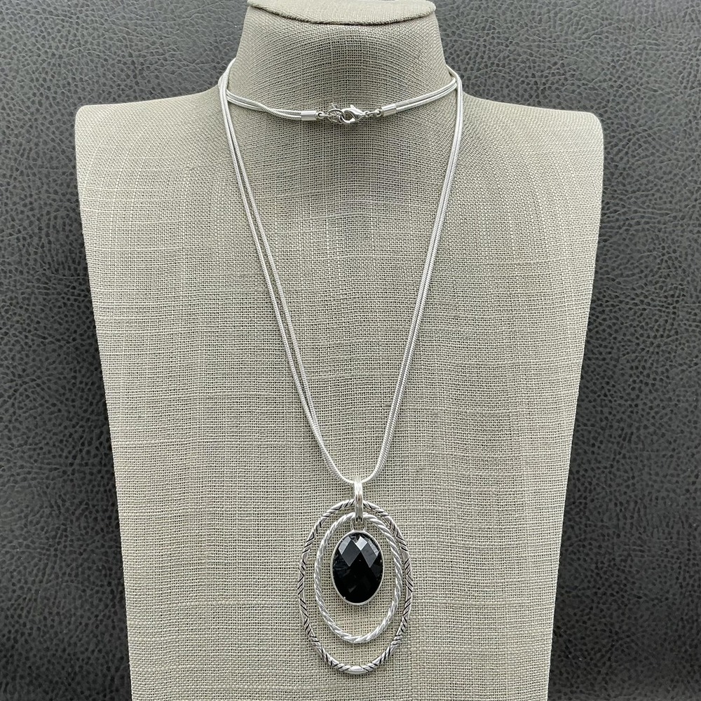 Napier Necklace Silver Tone Black Oval Pendant 26 In Womens Statement Jewelry